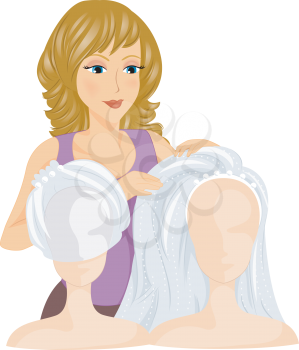 Royalty Free Clipart Image of a Woman Looking at Bridal Veils