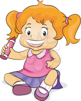 Royalty Free Clipart Image of a Girl Holding a Crayon