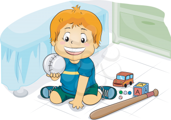 Royalty Free Clipart Image of a Little Boy and His Toys