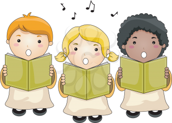 Royalty Free Clipart Image of a Three Children in a Choir