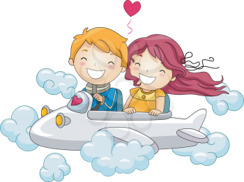 Royalty Free Clipart Image of Kids in a Plane