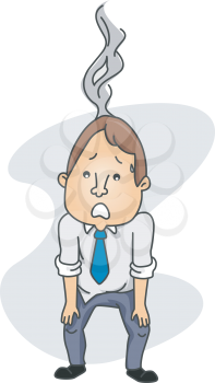Royalty Free Clipart Image of a Man With Smoke Coming Out of His Head
