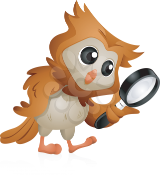 Royalty Free Clipart Image of an Owl With a Magnifying Glass