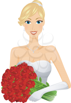 Royalty Free Clipart Image of a Bride With Flowers