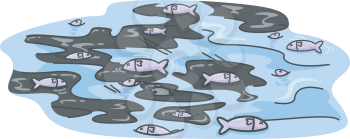 Royalty Free Clipart Image of Fish in an Oil Spill