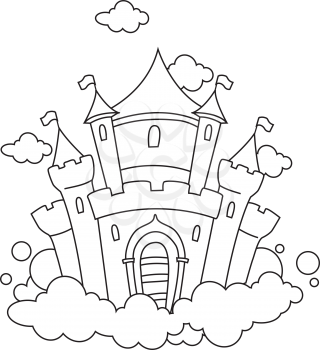 Royalty Free Clipart Image of a Castle on a Cloud