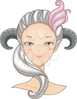 Royalty Free Clipart Image of an Aries Girl With Horns