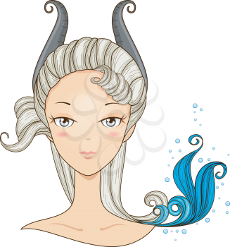 Royalty Free Clipart Image of a Capricorn Girl With Horns