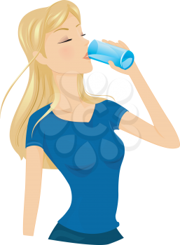Royalty Free Clipart Image of a Woman Having a Drink