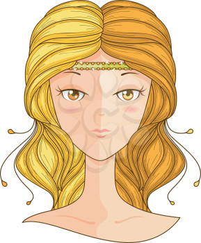 Royalty Free Clipart Image of a Girl With Different Coloured Hair on Each Side of Her Head