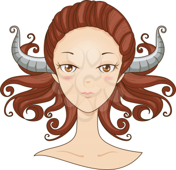 Royalty Free Clipart Image of a Girl With Horns
