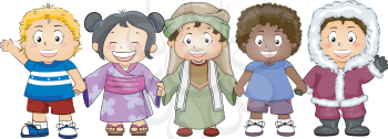 Royalty Free Clipart Image of a Culturally Diverse Group of Children