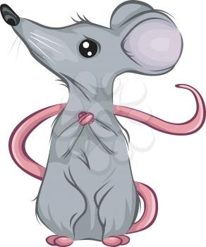 Royalty Free Clipart Image of a Mouse With a Pink Tail