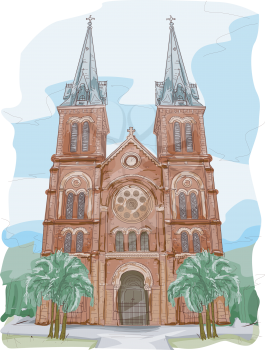 Royalty Free Clipart Image of a Cathedral in Vietnam