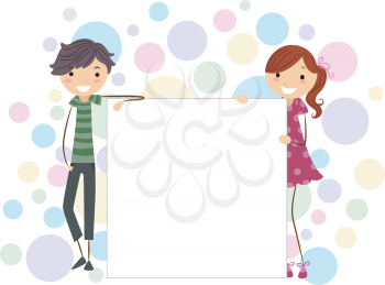 Royalty Free Clipart Image of a Couple of Young People Holding a Blank Board
