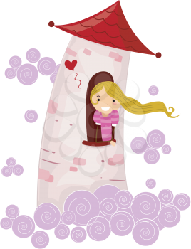 Royalty Free Clipart Image of a Girl in a Tower