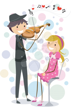 Royalty Free Clipart Image of a Guy Playing a Violin for a Girl