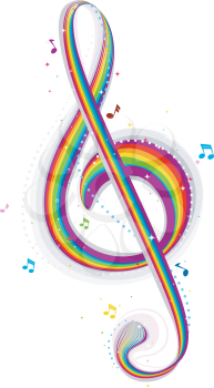 Royalty Free Clipart Image of a Rainbow Treble Clef