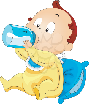 Royalty Free Clipart Image of a Baby Drinking a Bottle