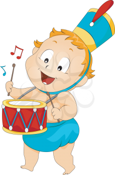 Royalty Free Clipart Image of a Baby Drummer
