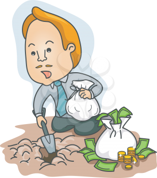 Royalty Free Clipart Image of a Man Putting Money in the Ground