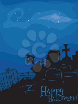 Royalty Free Clipart Image of a Happy Halloween Graveyard