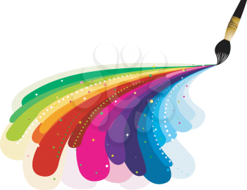 Royalty Free Clipart Image of a Paintbrush Painting Rainbow Colours