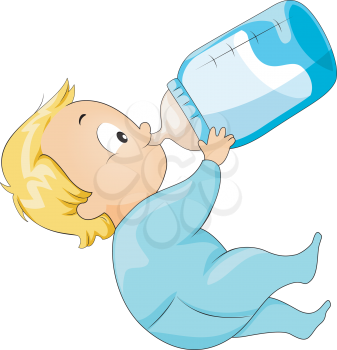Royalty Free Clipart Image of a Child Drinking From a Bottle