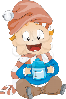 Royalty Free Clipart Image of a Child With a Sippy Cup