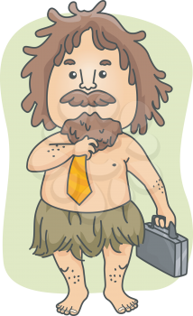 Royalty Free Clipart Image of a Caveman With a Briefcase
