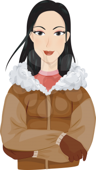 Royalty Free Clipart Image of a Woman in a Fur Trimmed Coat