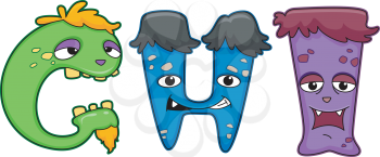Royalty Free Clipart Image of Monster Letters For G H and I