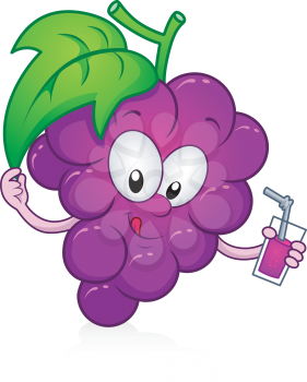 Royalty Free Clipart Image of a Grape Holding a Drink