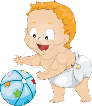 Royalty Free Clipart Image of a Baby Playing With a Ball