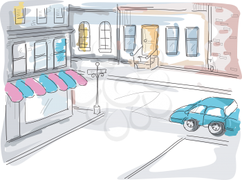 Royalty Free Clipart Image of an Urban Street Scene