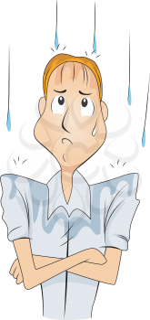 Royalty Free Clipart Image of a Man Standing in the Rain