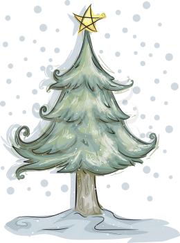 Royalty Free Clipart Image of a Tree With a Star