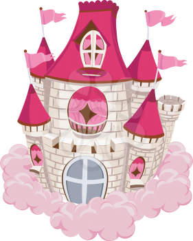 Royalty Free Clipart Image of a Pink Castle