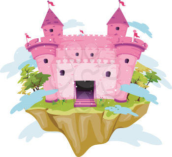 Royalty Free Clipart Image of a Pink Castle