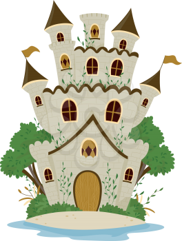 Royalty Free Clipart Image of a Castle Among Trees