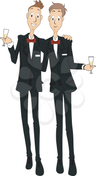 Royalty Free Clipart Image of Two Men With Champagne Glasses
