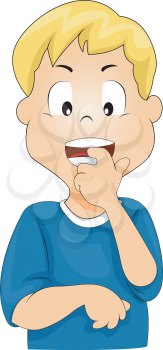 Royalty Free Clipart Image of a Boy Biting His Fingernails