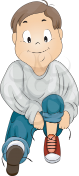 Royalty Free Clipart Image of a Boy Tying His Shoe