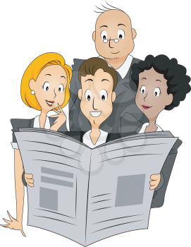 Royalty Free Clipart Image of People Reading a Newspaper