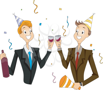 Royalty Free Clipart Image of Two People in Suits at a Party