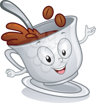 Royalty Free Clipart Image of a Cup of Coffee and Beans