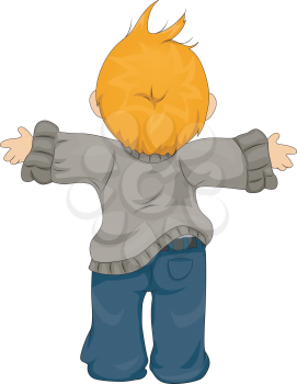 Royalty Free Clipart Image of a Little Boy From the Back With His Arms Out