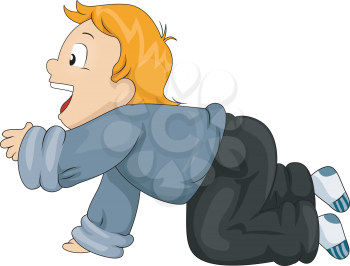 Royalty Free Clipart Image of a Little Boy on His Hands and Knees