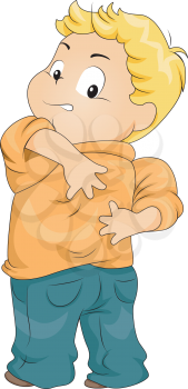 Royalty Free Clipart Image of a Boy Trying to Scratch His Back