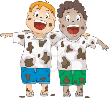 Royalty Free Clipart Image of Smiling Dirty Children